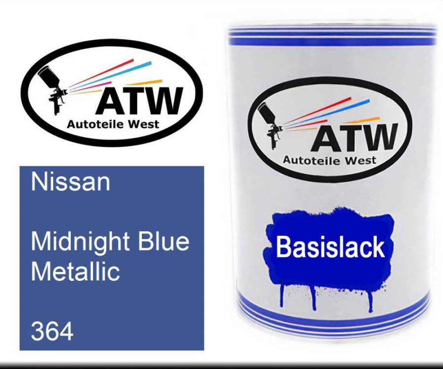 Nissan, Midnight Blue Metallic, 364: 500ml Lackdose, von ATW Autoteile West.